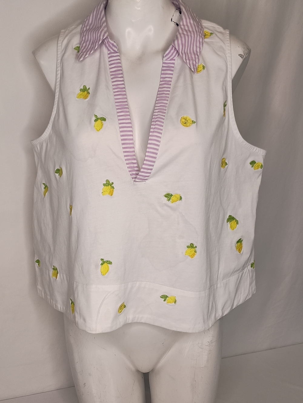 Maeve Sleeveless swing popover top striped collar embroidered - Picture 4 of 8